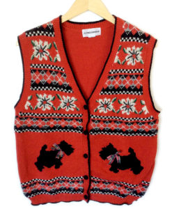 Scottie Dogs and Plaid Tacky Ugly Christmas Sweater Vest
