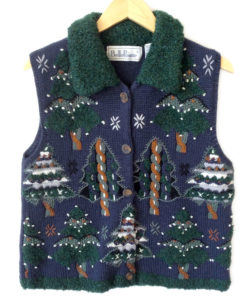 Shaggy Christmas Trees Tacky Ugly Christmas Sweater Vest