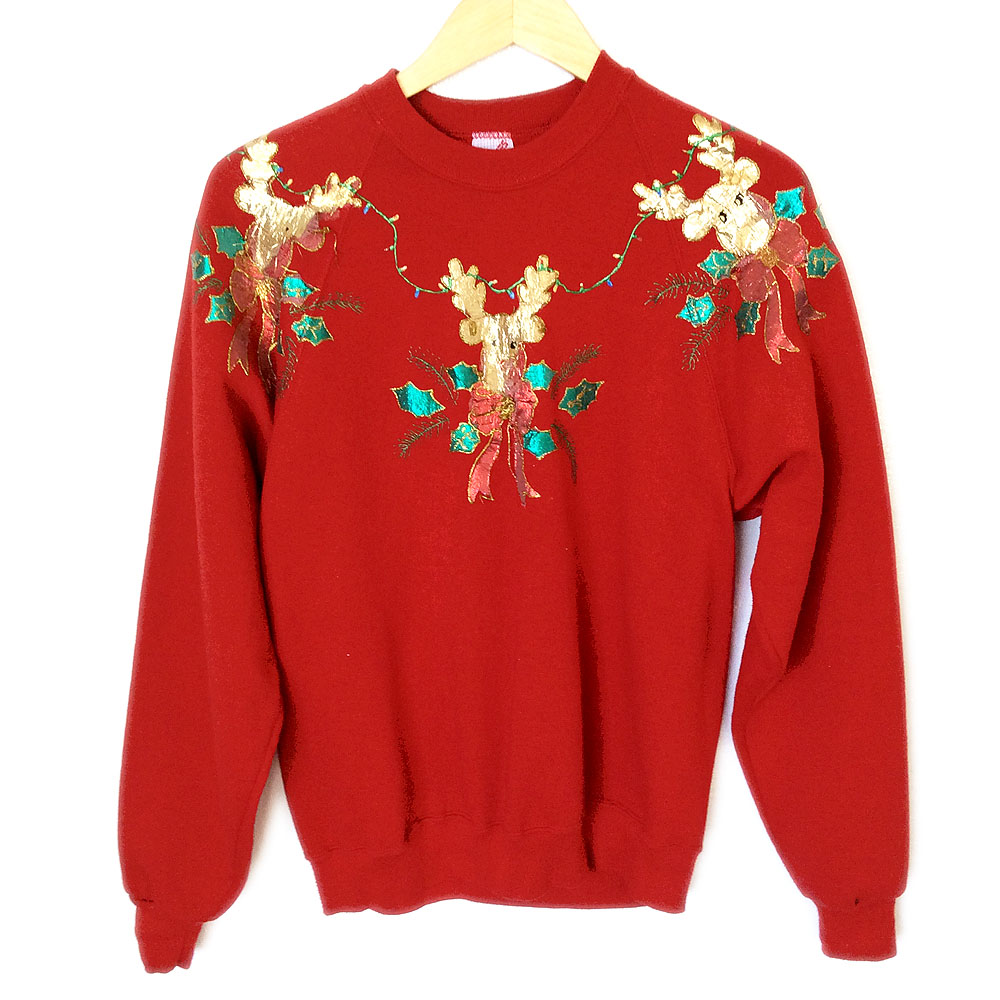 Shredded DIY Golden Reindeer Tacky Ugly Christmas Sweatshirt - The Ugly ...