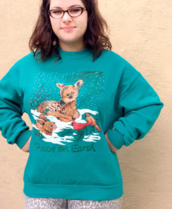 Teal Peace On Earth Puffy Paint Ugly Christmas Sweatshirt