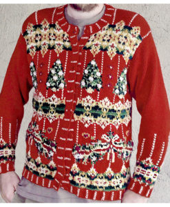 Textured Trees Red Chunky Knit Tacky Ugly Christmas Sweater