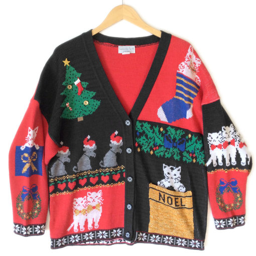 Vintage 80s Kitty In My Pocket Cat Lady Ugly Christmas Sweater