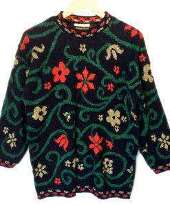 Vintage 80s Sparkle Flower Vines Ugly Christmas Sweater