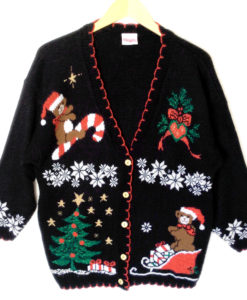 Vintage 80s Teddy Bears Tacky Sparkle Ugly Christmas Sweater