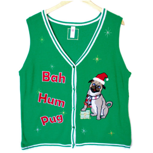 Bah Hum Pug Tacky Ugly Christmas Sweater Vest