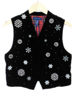Beaded Snowflakes Black Velvet Ugly Christmas Vest