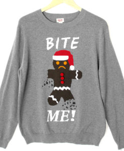Bite Me Gingerbread Man Tacky Ugly Christmas Sweater