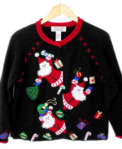 Excited Leaping Santas Tacky Ugly Christmas Sweater
