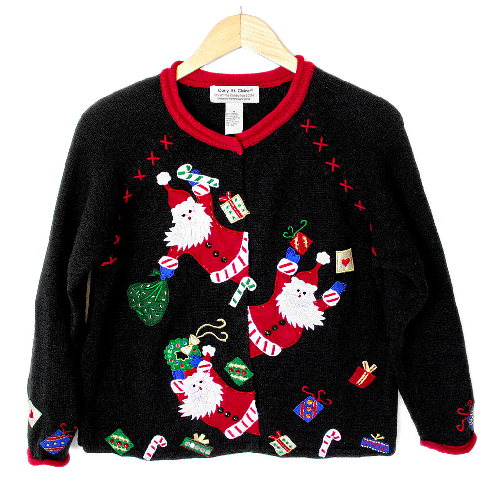 Excited Leaping Santas Tacky Ugly Christmas Sweater - The Ugly Sweater Shop
