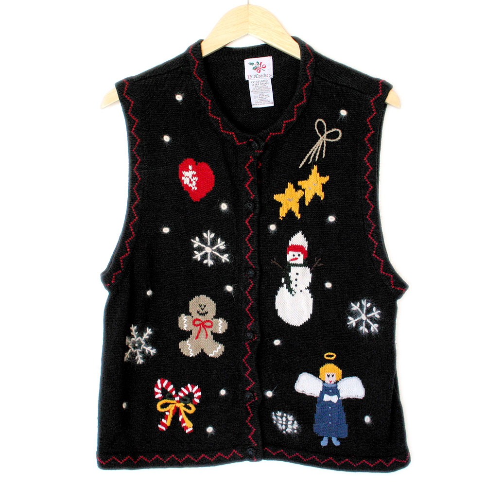 Gingerbread Man and Angel Tacky Ugly Christmas Sweater Vest - The Ugly ...