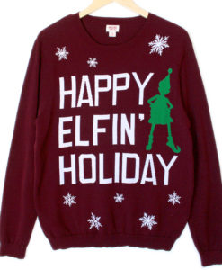 Happy Elfin' Holiday Tacky Ugly Christmas Sweater