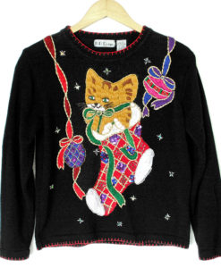 Kitty in a Stocking Tacky Ugly Christmas Sweater