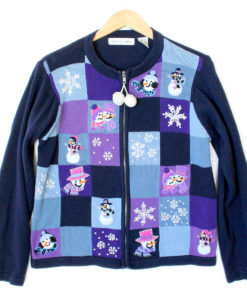 Purple Snowmen Squares Tacky Ugly Christmas Sweater