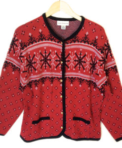 Red Nordic Snowflake Cardigan Tacky Ugly Christmas Sweater