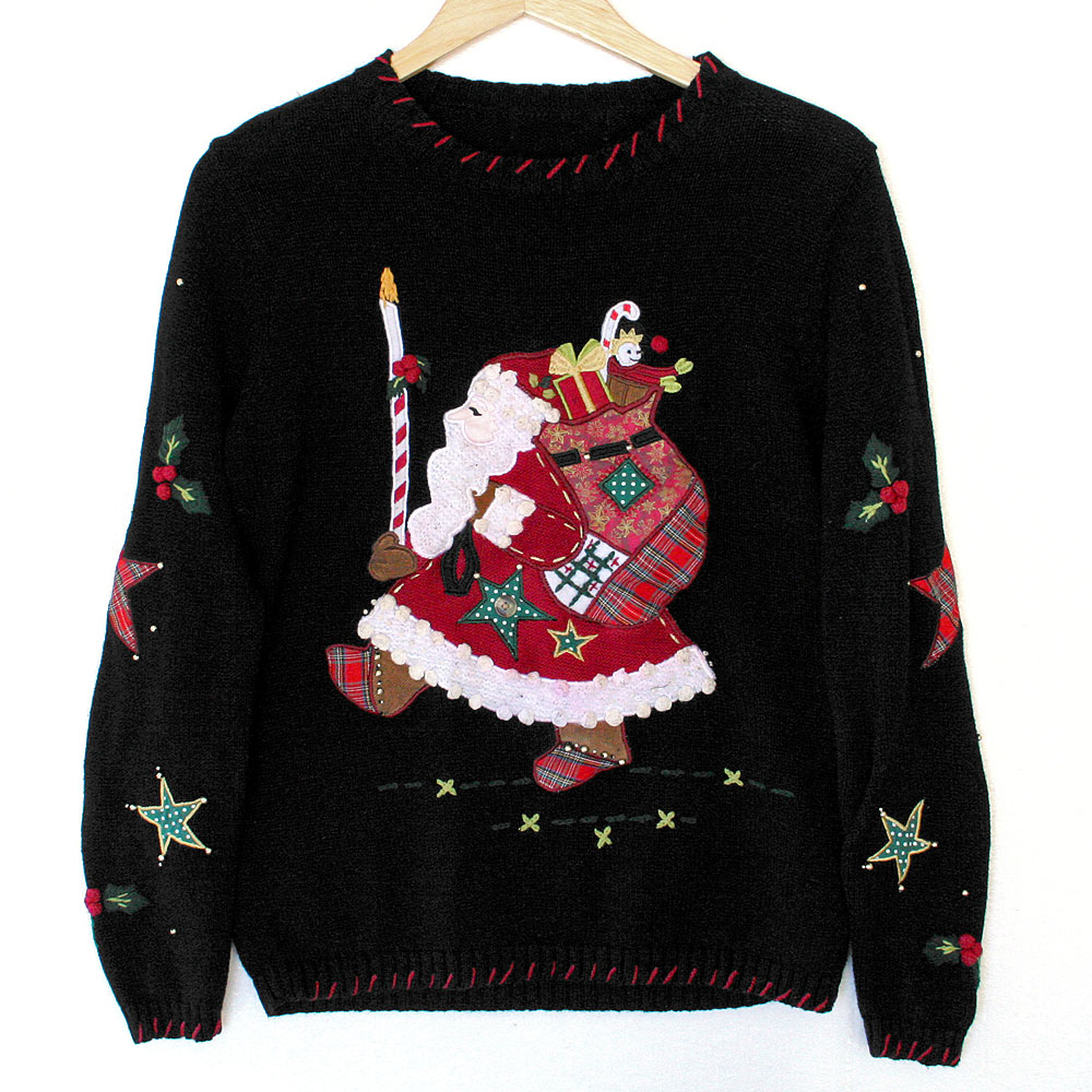 Santa's Big Candle Tacky Ugly Christmas Sweater - The Ugly Sweater Shop