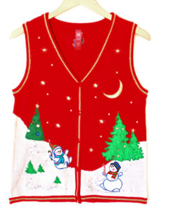Sliding Snowman Tacky Ugly Christmas Sweater Vest