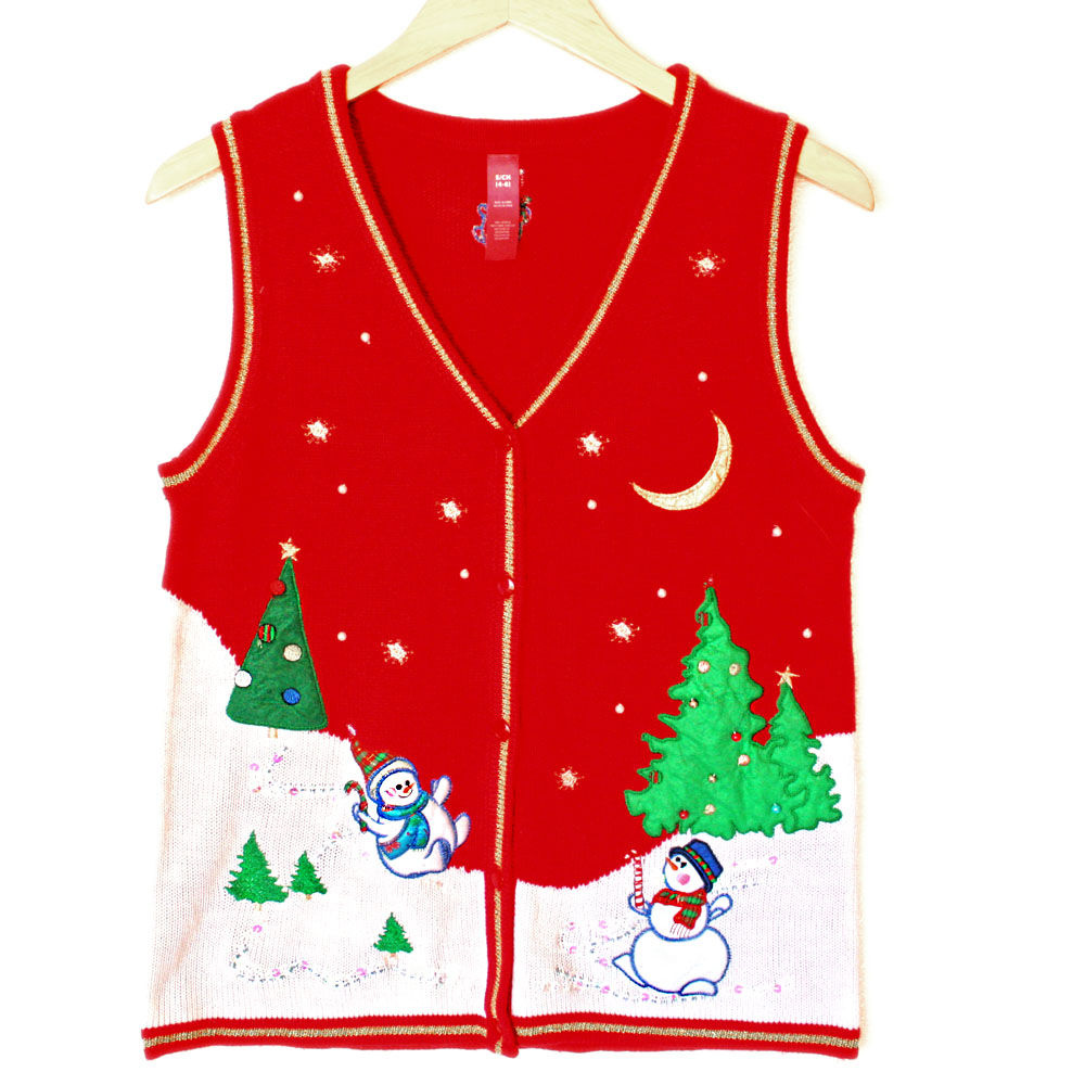 Sliding Snowman Tacky Ugly Christmas Sweater Vest - The Ugly Sweater Shop