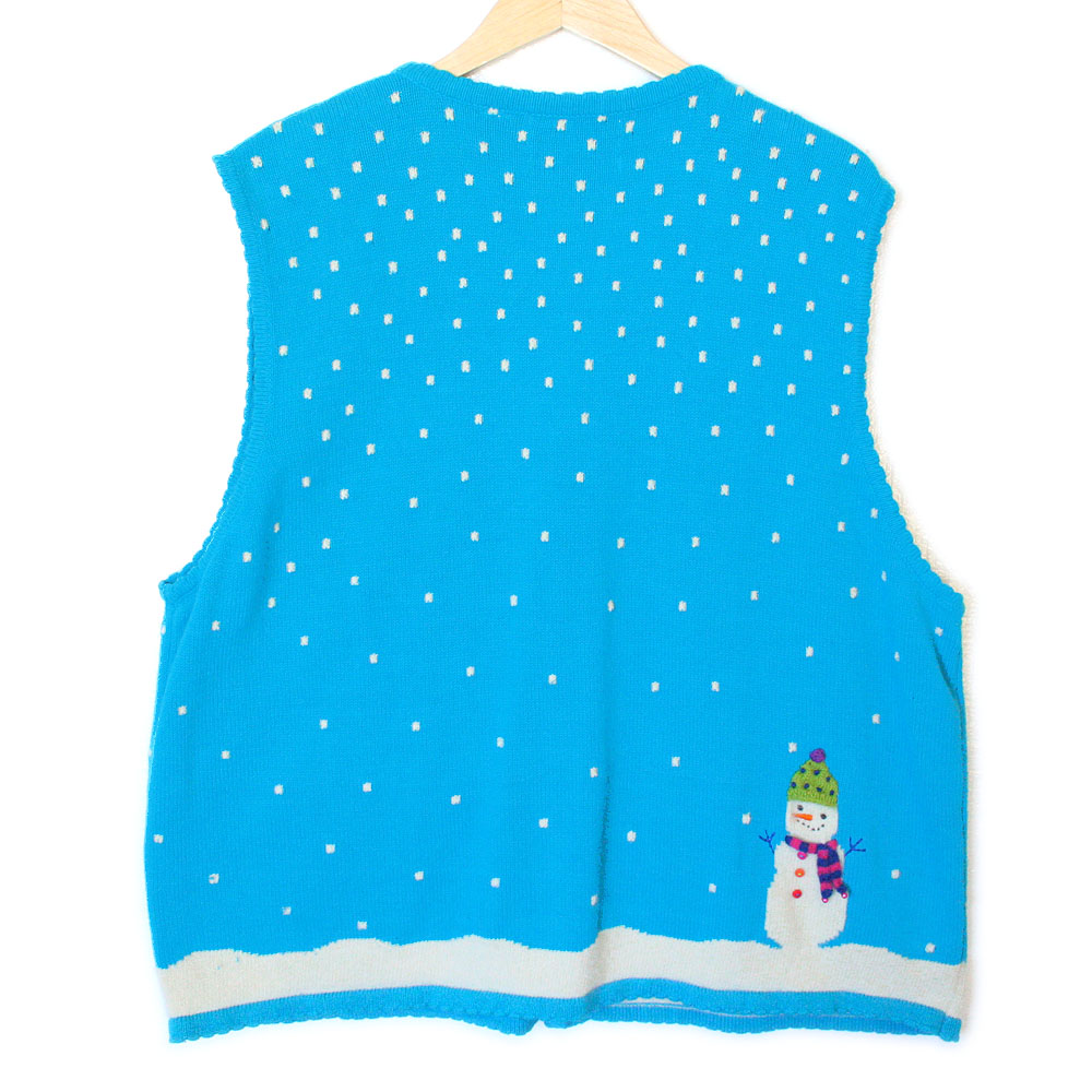 Snowmen Bright Blue Tacky Ugly Christmas Sweater Vest - The Ugly ...