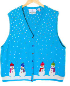 Snowmen Bright Blue Tacky Ugly Christmas Sweater Vest