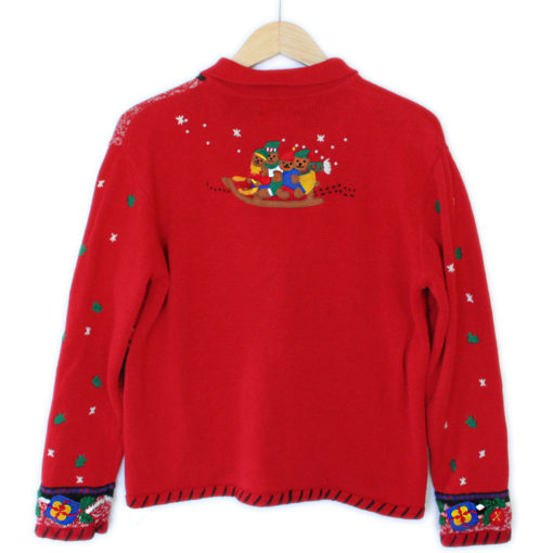 Teddy Bear Toboggan Tacky Ugly Christmas Sweater - The Ugly Sweater Shop