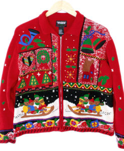 Teddy Bear Toboggan Tacky Ugly Christmas Sweater