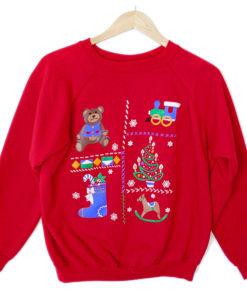 Teddy Bear and Train Tacky Ugly Christmas Sweatshirt