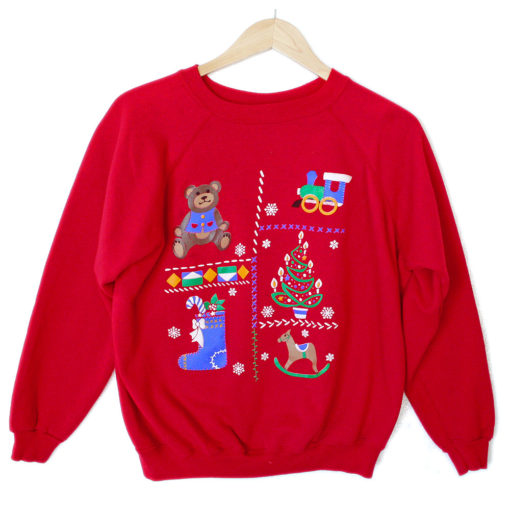 Teddy Bear and Train Tacky Ugly Christmas Sweatshirt - The Ugly Sweater ...