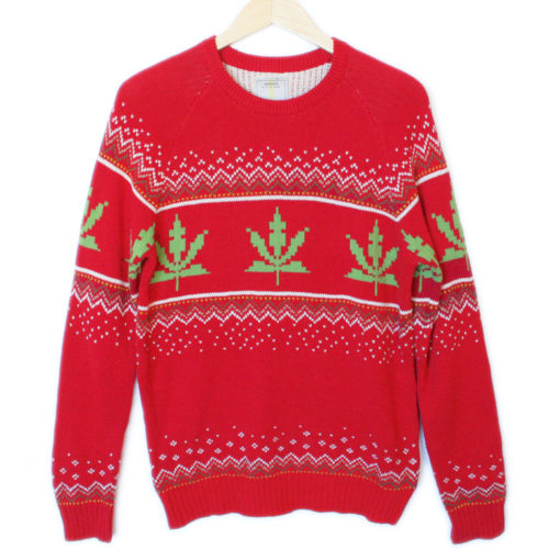 Urban Outfitters 8-Bit Weed Sweater Tacky Ugly Christmas Sweater