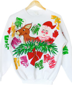 Vintage 80s Santa Riding Rudolph Tacky Ugly Christmas Sweatshirt