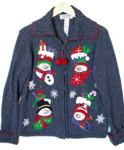 Happy Snowmen Stockings Tacky Ugly Christmas Sweater