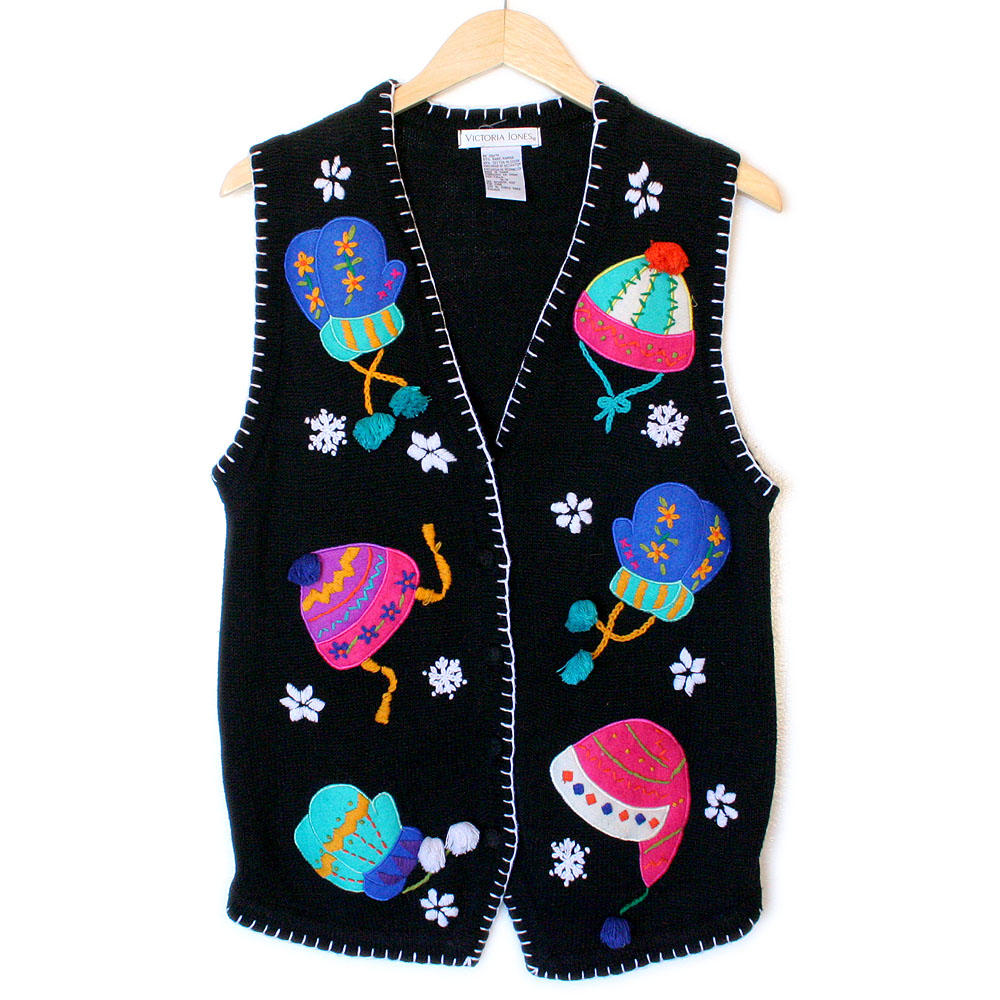 Hats and Mittens Tacky Ugly Christmas Sweater Vest - The Ugly Sweater Shop
