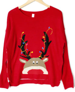 Lightweight Hi-Lo Peeping Rudolph Tacky Ugly Christmas Sweater