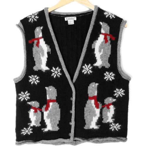 Penguins in Scarves Wool Tacky Ugly Christmas Vest