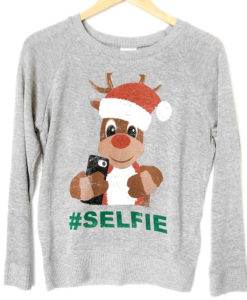 Selfie Rudolph Lightweight Tacky Ugly Christmas Sweater