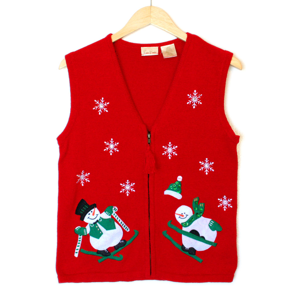 Ski Jumping Snowmen Tacky Ugly Sweater Vest - The Ugly Sweater Shop
