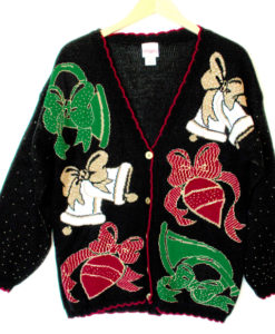 Vintage 80s Bells and Ornaments Tacky Sparkle Ugly Christmas Sweater