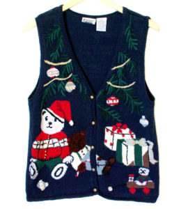 Vintage 90s Teddy Bear in an Ugly Christmas Sweater Tacky Ugly Vest
