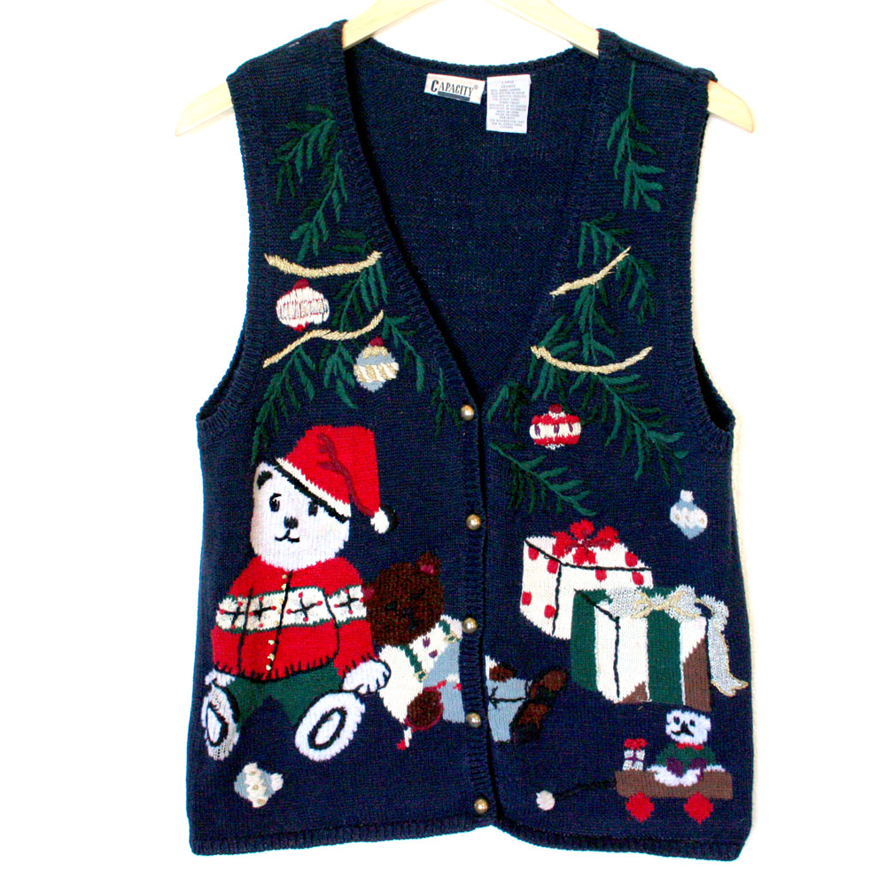 Vintage 90s Teddy Bear in an Ugly Christmas Sweater Tacky Ugly Vest ...