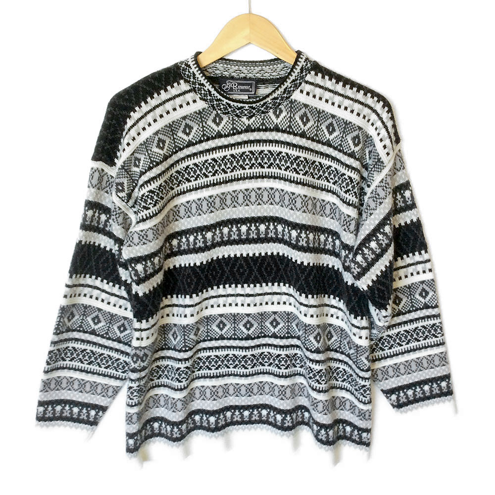 Vintage 90s Black and White Soft Ugly Ski Sweater - The Ugly Sweater Shop