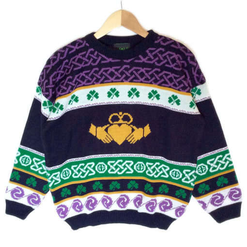 Vintage 80s Emerald Isle Claddagh St Patricks Day Ugly Ski Sweater