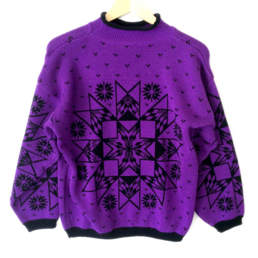 Vintage 80s Aztec Tribal Purple Snowflake Tacky Ugly Ski Sweater - The ...