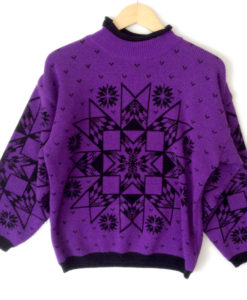 Vintage 80s Aztec Tribal Purple Snowflake Tacky Ugly Ski Sweater