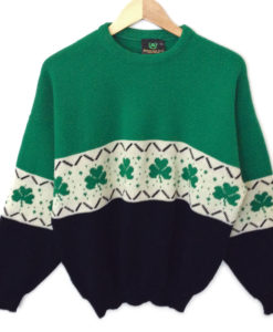 Vintage 80s Emerald Isle Shamrock St Patricks Day Ugly Sweater