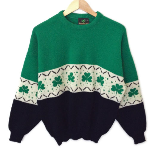Vintage 80s Emerald Isle Shamrock St Patricks Day Ugly Sweater