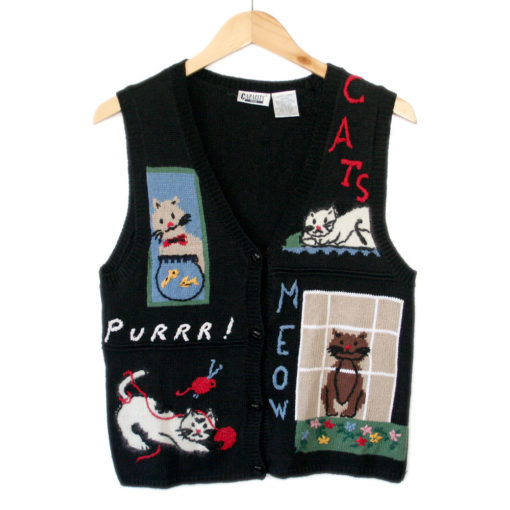 Vintage 90s Cat Lady Kitty Lover Tacky Ugly Sweater Vest