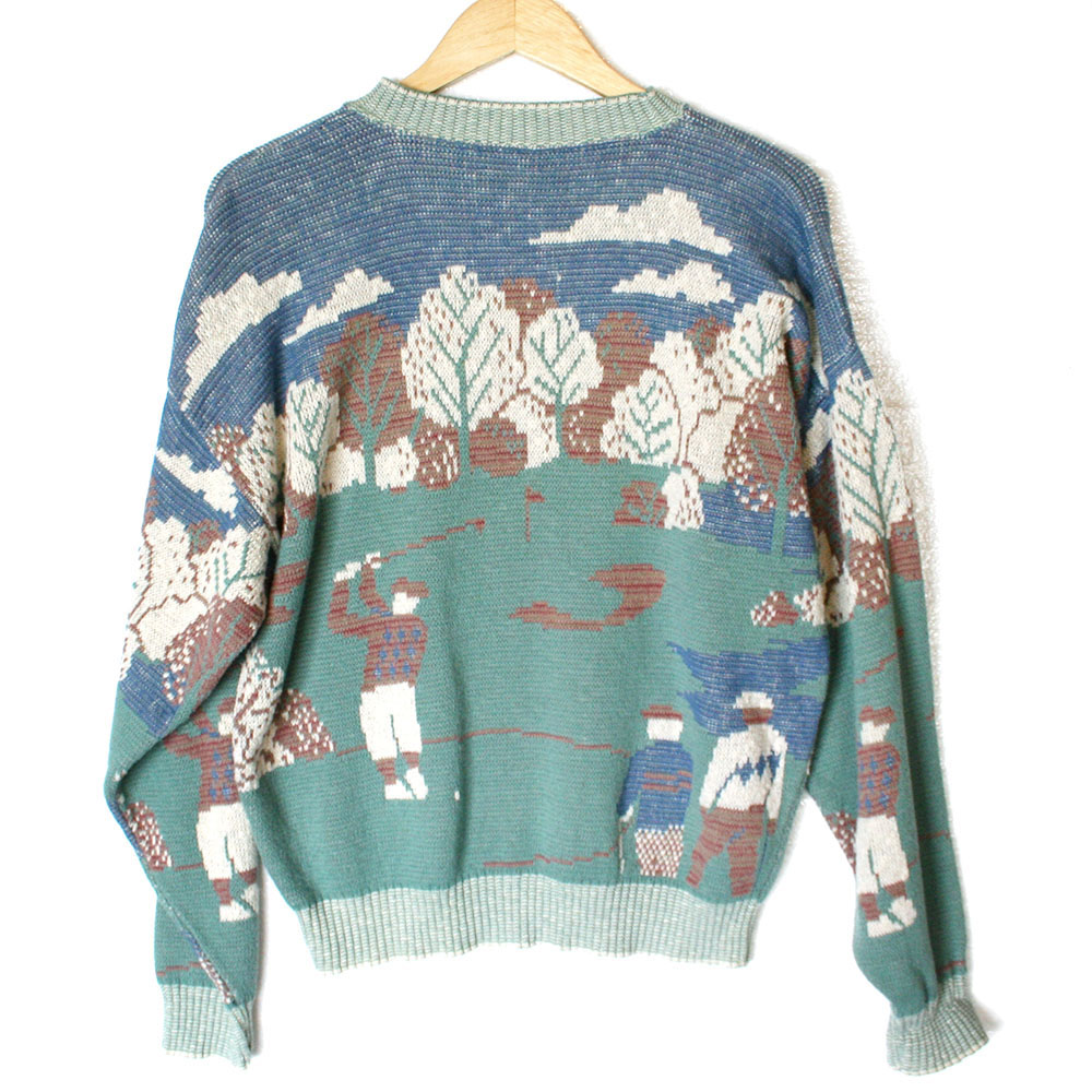 Faded Look Cotton Golf Scene Tacky Ugly Sweater - The Ugly Sweater Shop