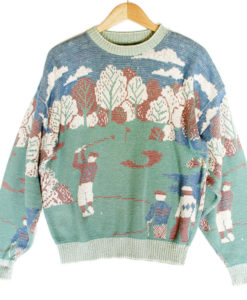 Faded Look Cotton Golf Scene Tacky Ugly Sweater