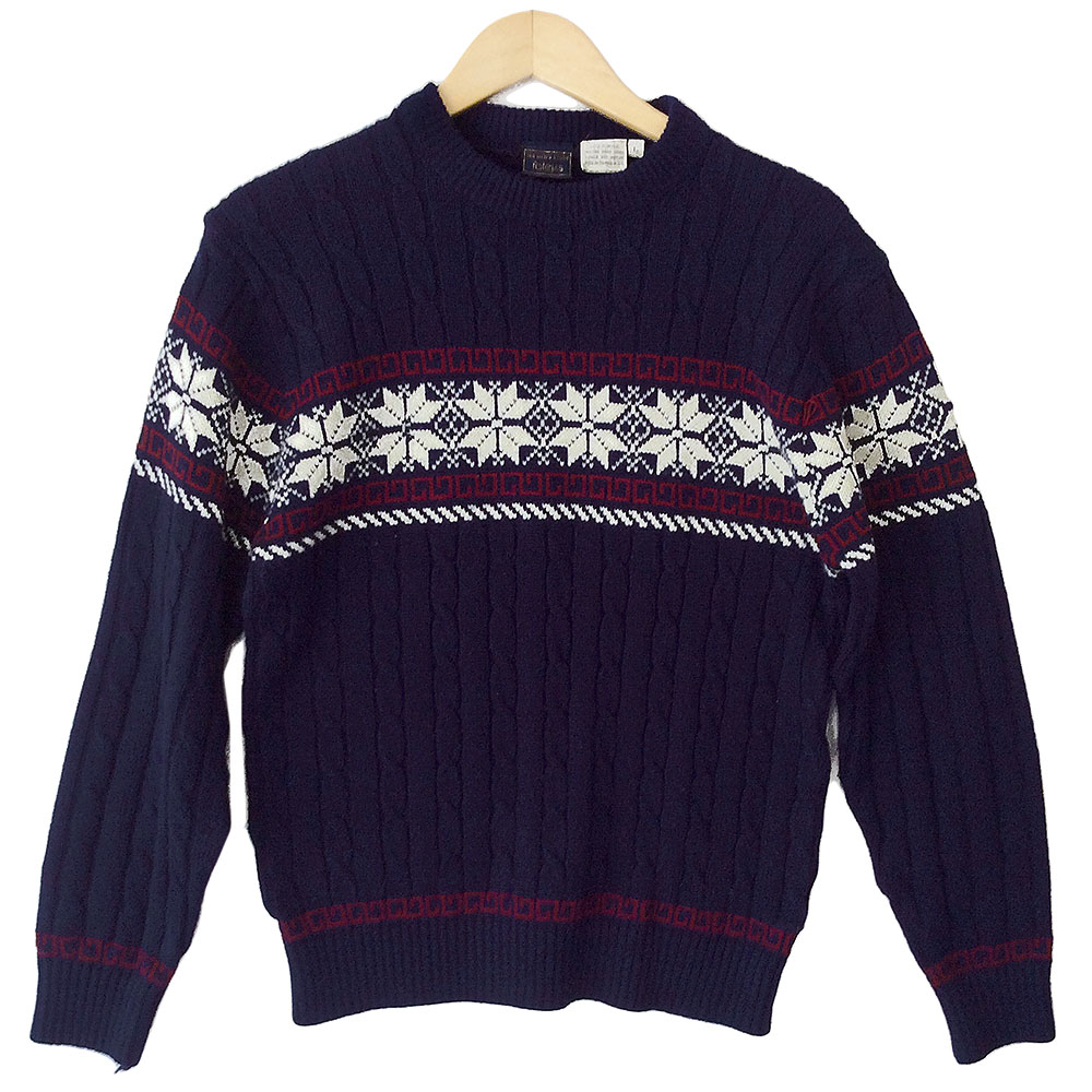 Mens Vintage 70s Nordic Snowflake Acrylic Ugly Ski Sweater - The