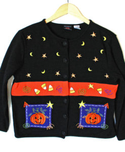 Stars, Moons, Candy Corn and Pumpkins Tacky Ugly Halloween Sweater