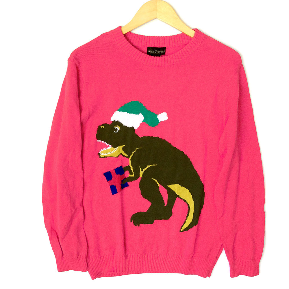 Alex Stevens Dinosaur Christmas T Rex Ugly Holiday Sweater - Pink ...